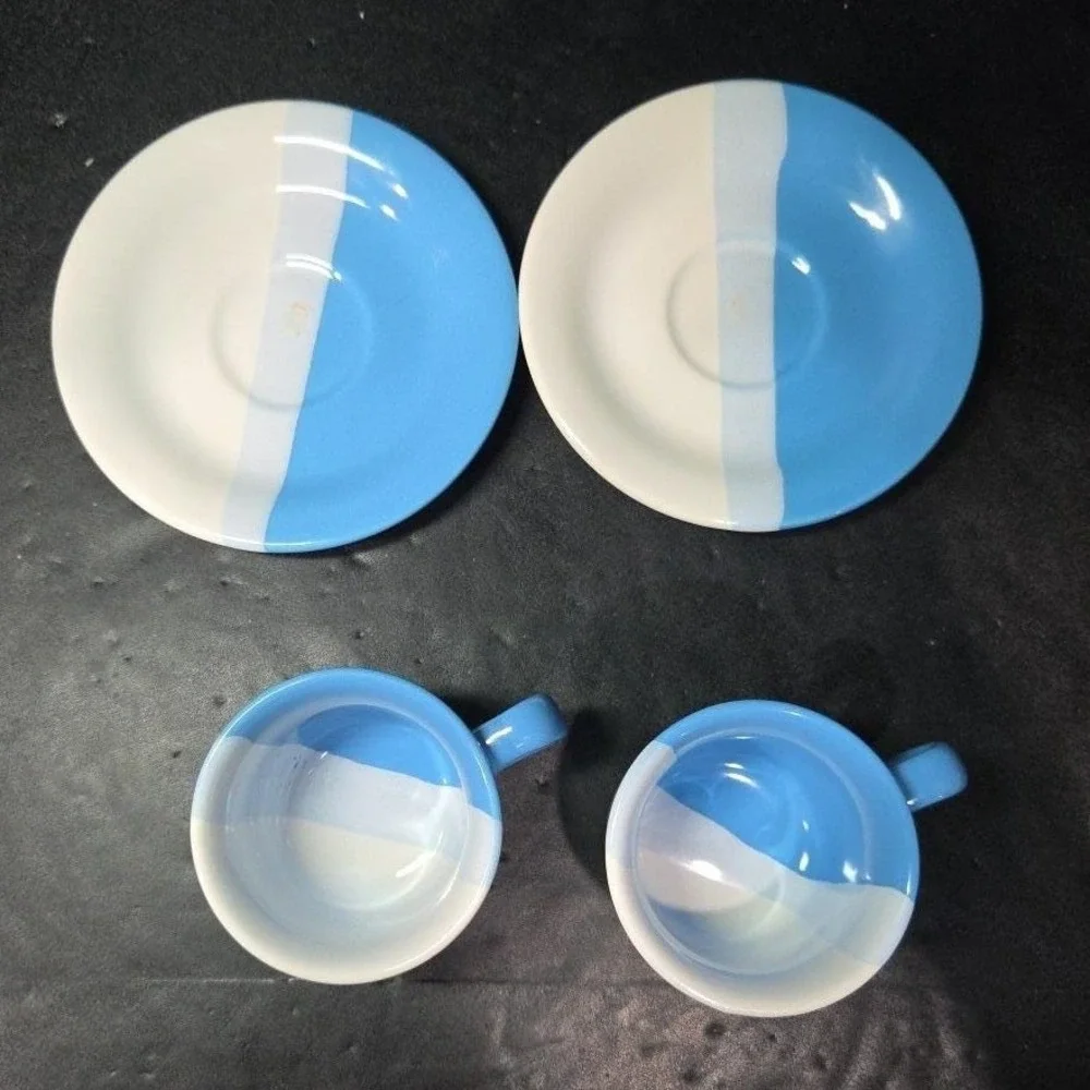 Greek Pottery Cup and Saucer Set, Santorini Coast Mug Blue White Greece Souvenir - Picture 7 of 10